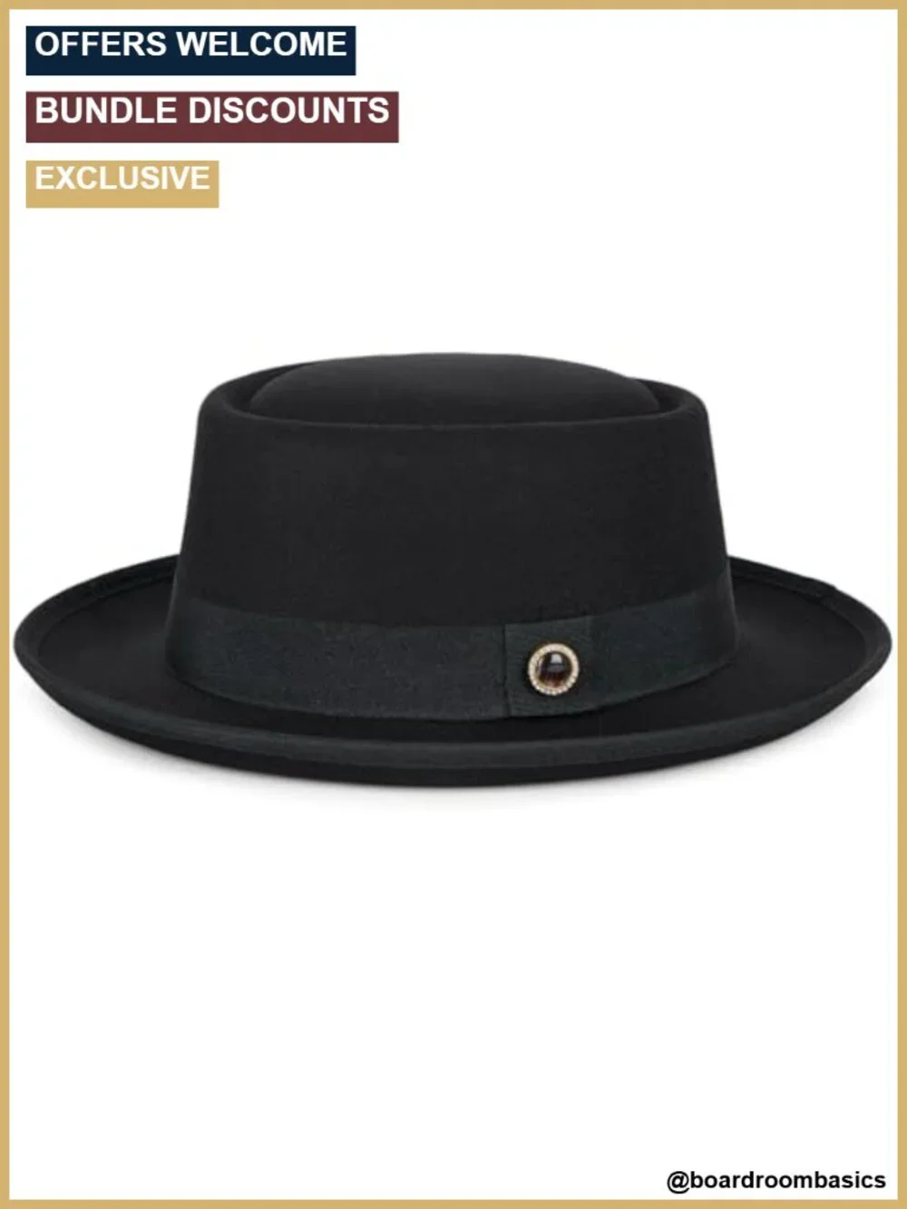 Fedora Hat Pork Pie Flat Top Felt Wide Brim Dress Hat with Magnetic Accessories